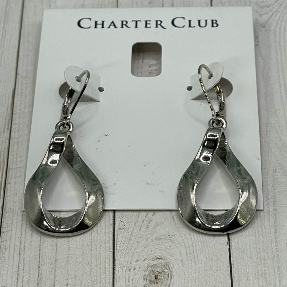 NWT Charter Club Twisty Silvertone Earrings - Picture 7 of 8